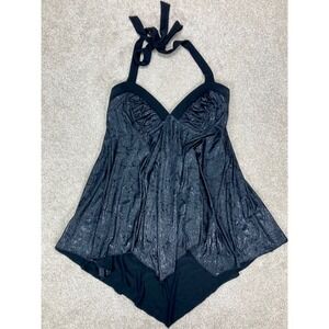 Dots Metallic Shimmer Halter Top Women L Black Y2K Smocked Fairycore Witchy Goth